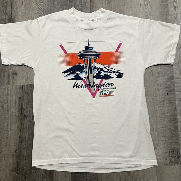 VTG Seattle Washington 80s/90s T Shirt Space Needle White Travel Tee Sz Large - Picture 1 of 4